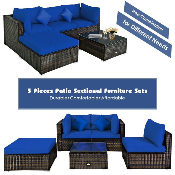5 Pieces Outdoor Patio Rattan Furniture Set Sectional Conversation with Cushions(clearance)