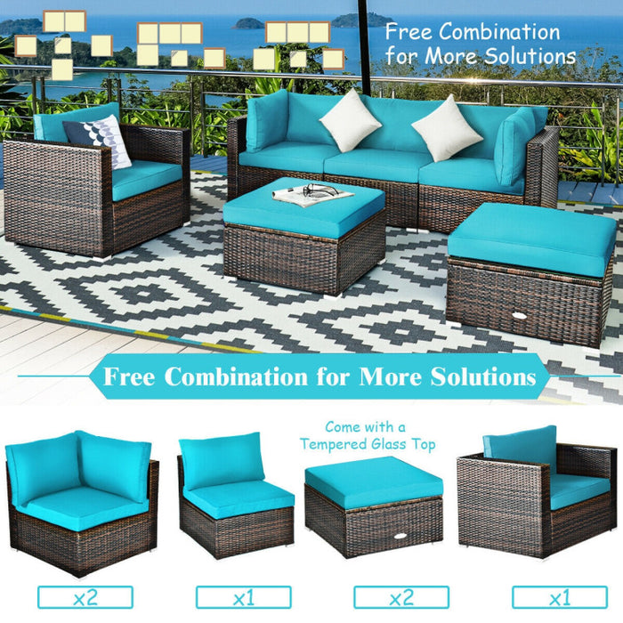 6 Pieces Patio Rattan Furniture Set with Sectional Cushion