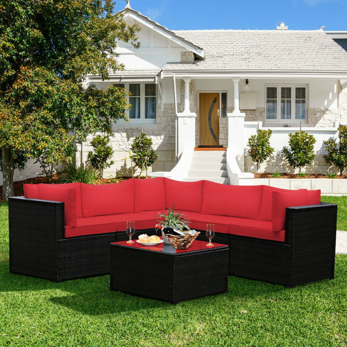 6 Pieces Rattan Patio Sectional Sofa Set with Cushions for 4-5 Person