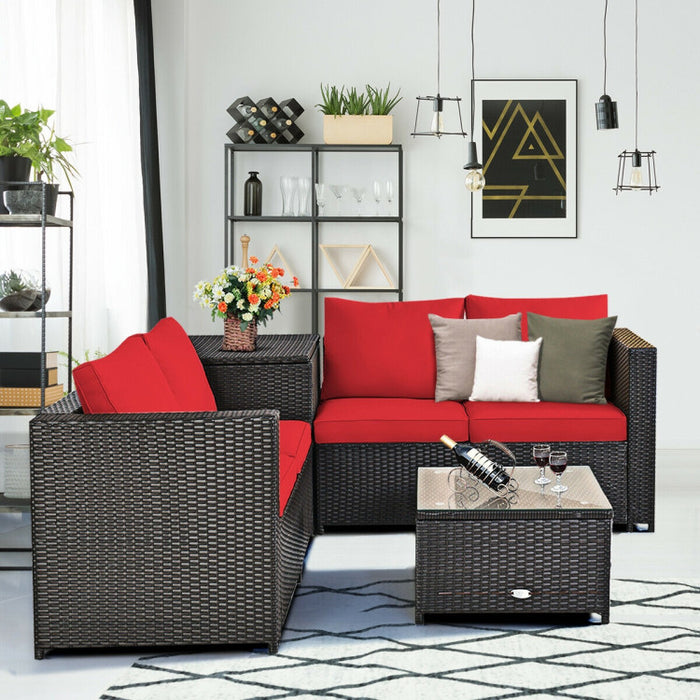 4 Pieces Outdoor Patio Rattan Furniture Set with Loveseat and Storage Box
