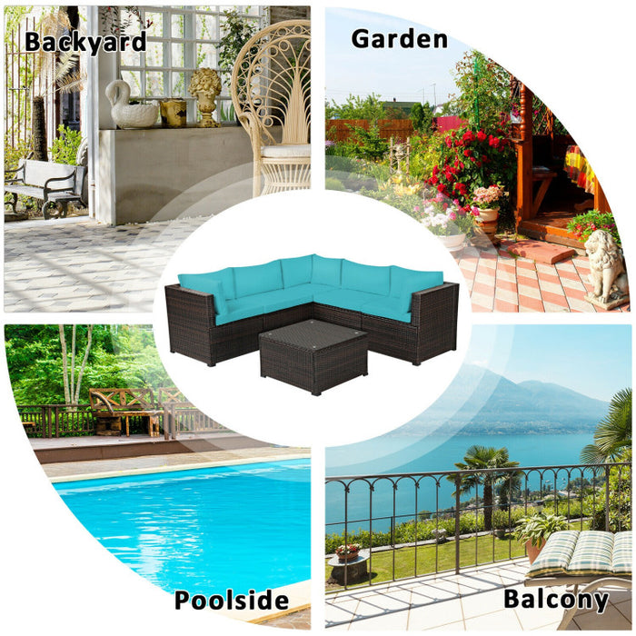 6 Pieces Rattan Patio Sectional Sofa Set with Cushions for 4-5 Person