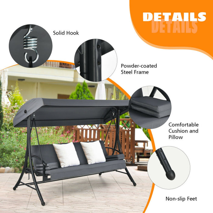 3-Seat Patio Outdoor Swing with Adjustable Tilt Canopy