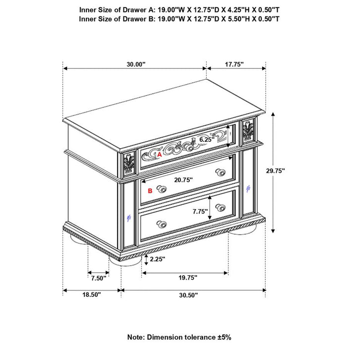 Heidi 3-drawer Nightstand Metallic Platinum