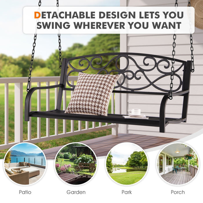Outdoor 2-Person Metal Porch Swing Chair with Chains