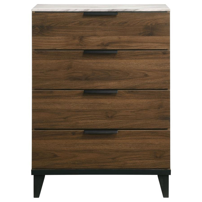 Mays 4-drawer Chest Walnut Brown with Faux Marble Top