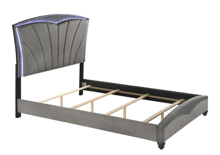 Frampton Gray LED Upholstered Platform Bed