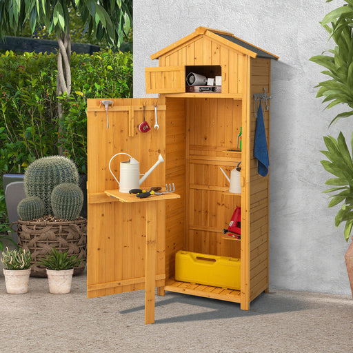 71 Inch Tall Garden Tool Storage Cabinet with Lockable Doors and Foldable Table