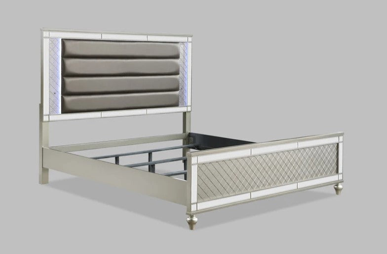 Cristian Champagne LED Upholstered Panel Bed