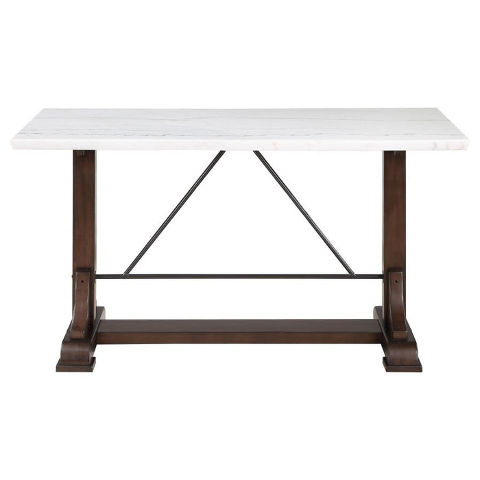 Aldrich Counter Height Trestle Base Dining Table with Genuine White Marble Top Dark Brown
