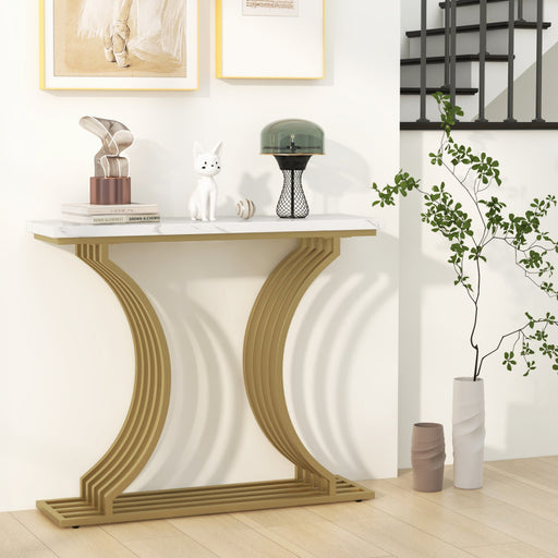 39-Inch Gold Entryway Table Modern Console Table with Faux Marble Tabletop