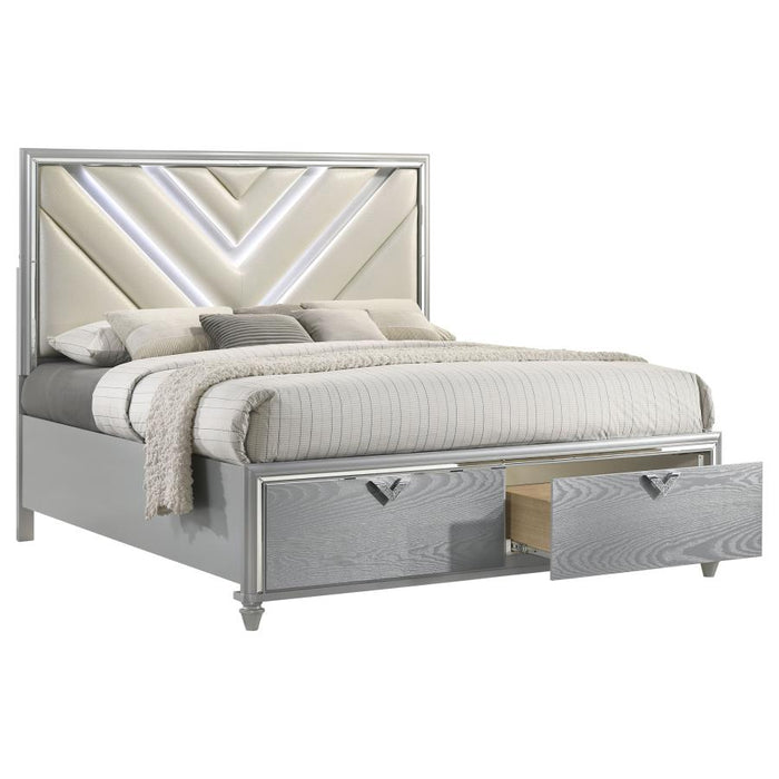 Veronica Eastern King Platform Storage Bed with Upholstered LED Headboard Light Silver