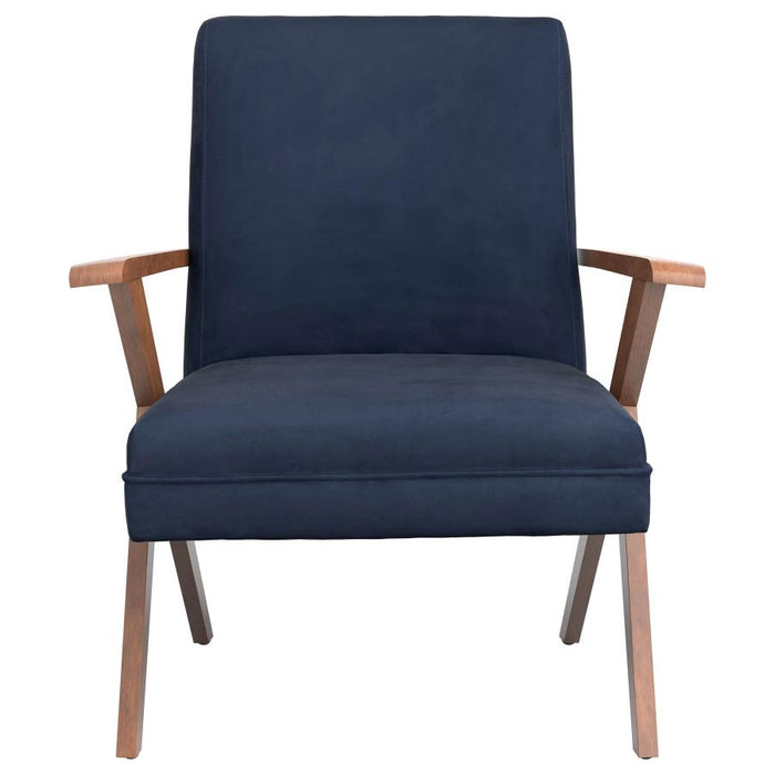 Cheryl Wooden Arms Accent Chair Dark Blue And Walnut
