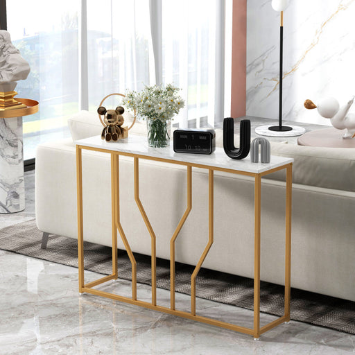 44 Inch Modern White Entryway Table with Faux Marble Tabletop