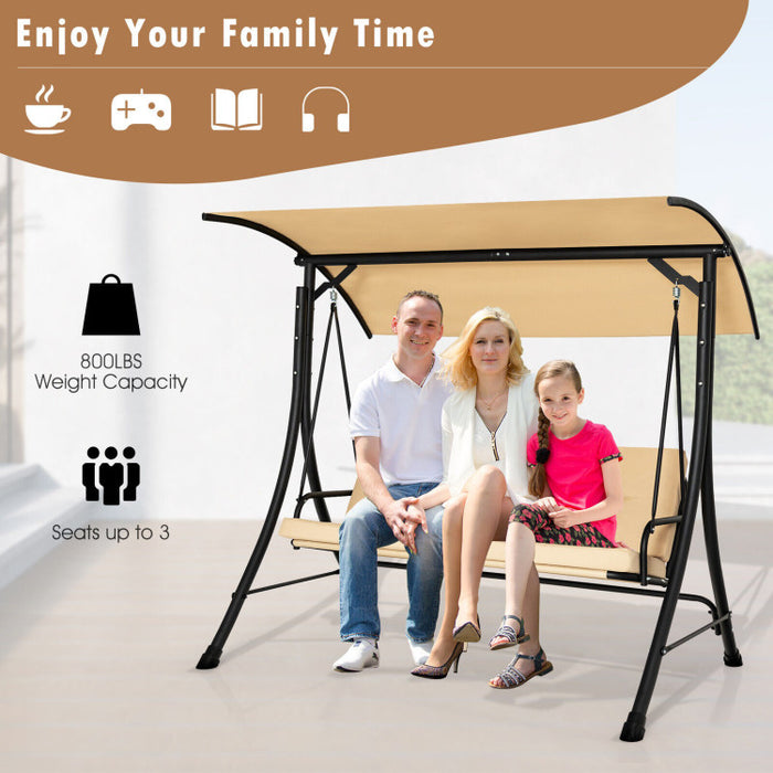 3-Seat Outdoor Porch Swing with Adjustable Canopy and Padded Cushions