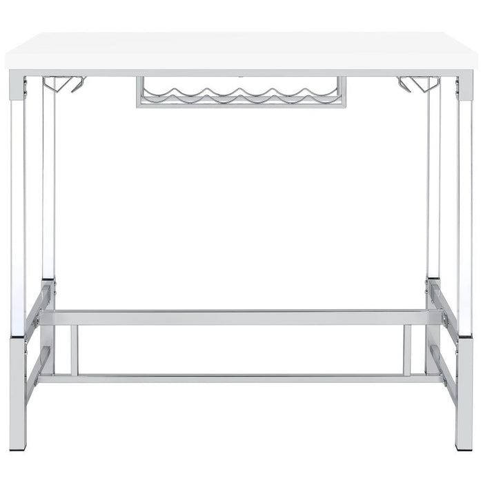 Norcrest Pub Height Bar Table With Acrylic Legs And Wine Storage White High Gloss
