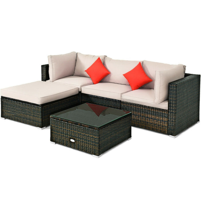 5 Pieces Outdoor Patio Rattan Furniture Set Sectional Conversation with Cushions(clearance)