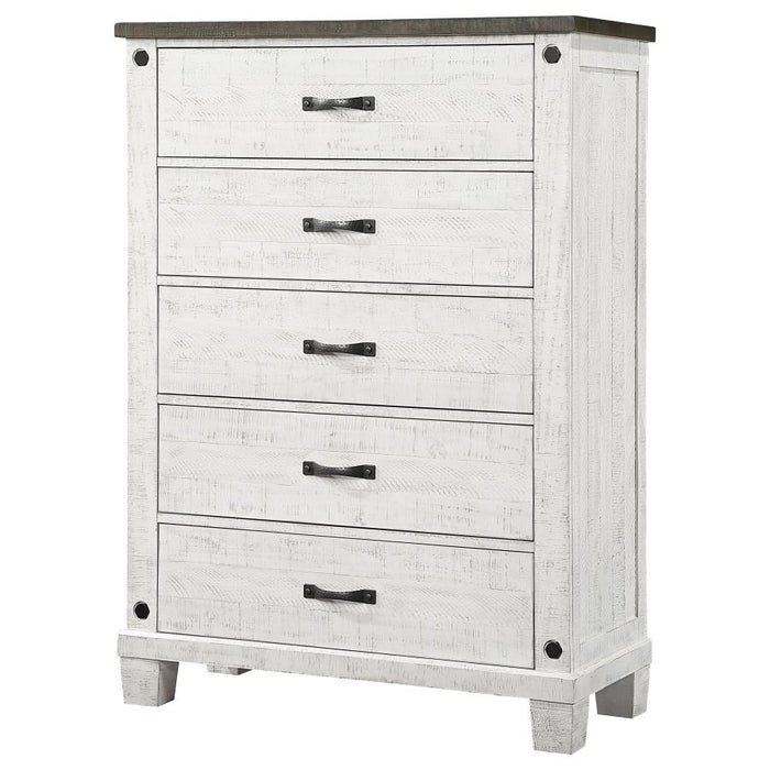 Lilith 5-drawer Chest Distressed Distressed Grey and White
