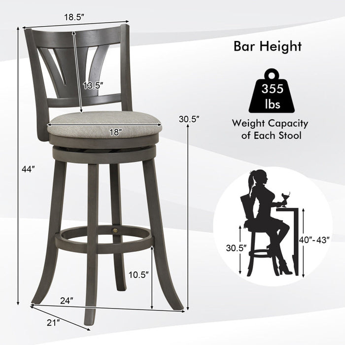 26.5/30.5 Inch Swivel Bar Stool with Backrest Soft Cushioned Seat and Footrest Gray