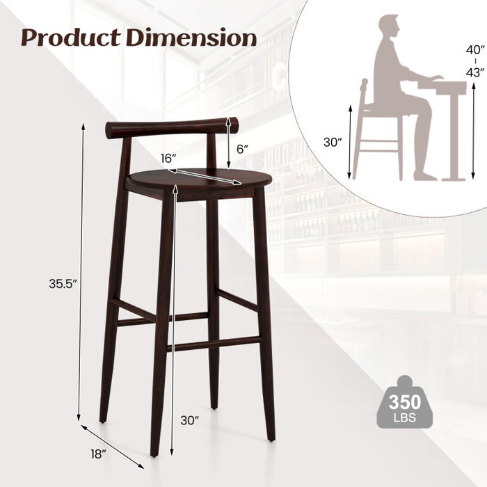 Wooden Bar Chair Set of 2 with Backrest and Footrest for Home Restaurant Cafe