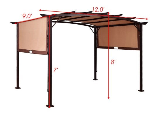 12 x 9 Feet Outdoor Pergola Gazebo with Retractable Canopy Shades