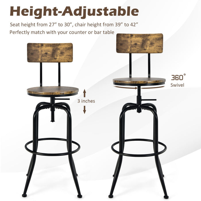 Industrial Adjustable Swivel Bar Stool with Arc-Shaped Backrest