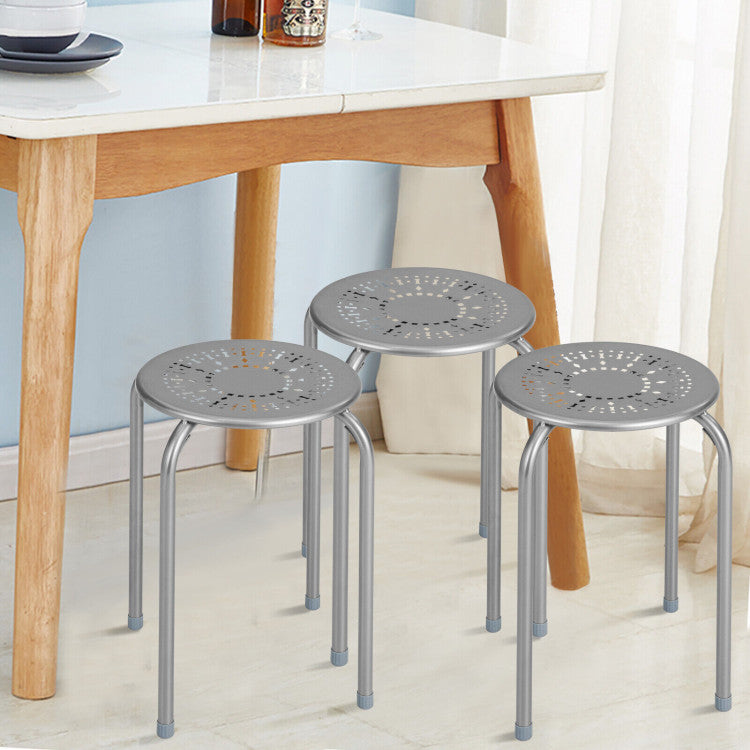 6-Pack Stackable Multifunctional Daisy Design Backless Round Metal Stool Set