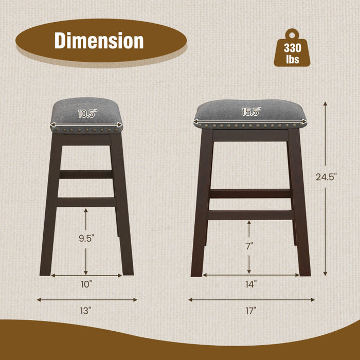 2 Piece 24.5 Inch Counter Height Bar Stool Set with Padded Seat
