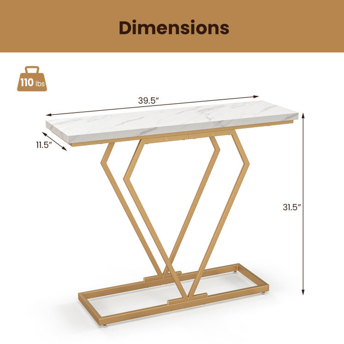 Gold Console Table with Diamond Shape Geometric Frame