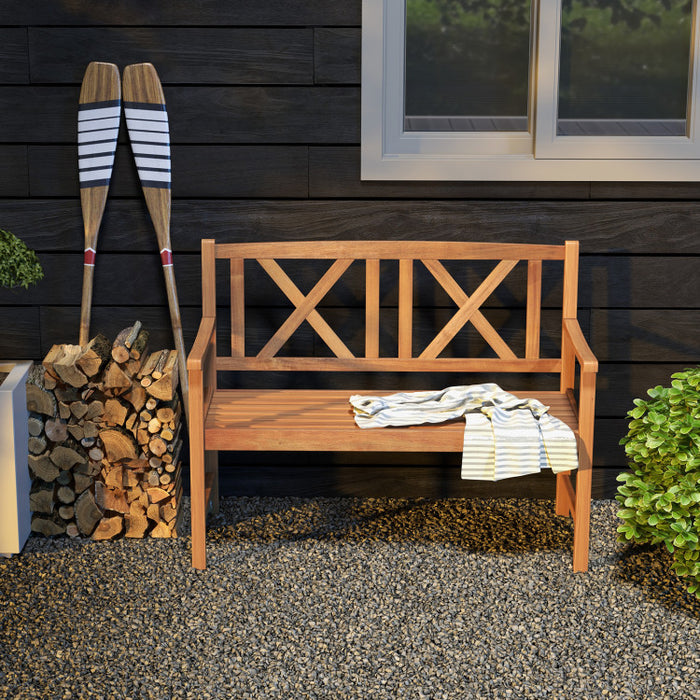 2-Person Wood Outdoor Bench with Cozy Armrest and Backrest