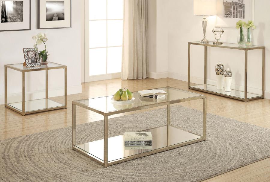 Cora Sofa Table With Mirror Shelf Chocolate Chrome