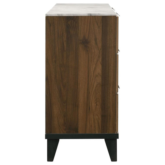 Mays 6-drawer Dresser Walnut Brown with Faux Marble Top