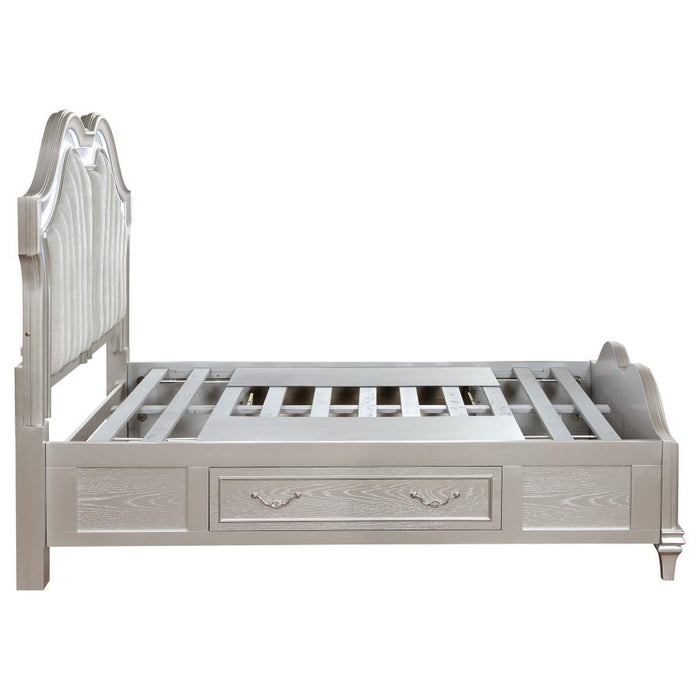 Evangeline Storage Bed with LED Headboard Silver Oak and Ivory