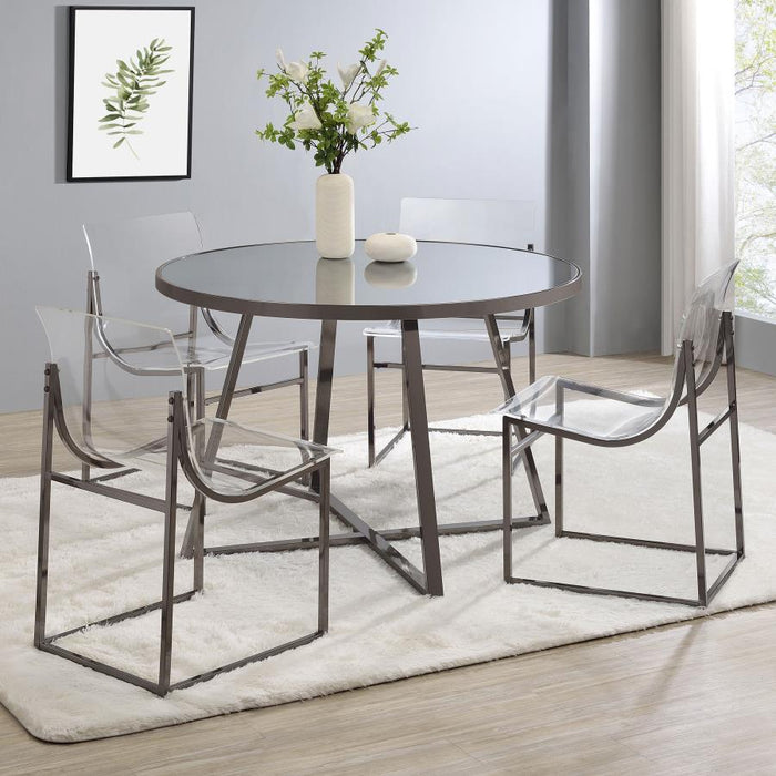 Jillian Round Dining Table with Tempered Mirror Top Black Nickel