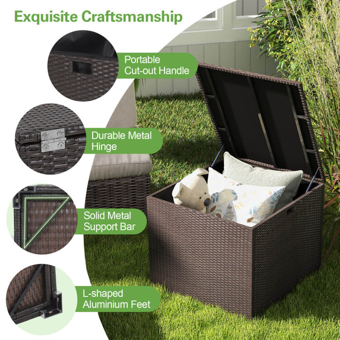 72 Gallon Rattan Outdoor Storage Box with Zippered Liner and Solid Pneumatic Rod