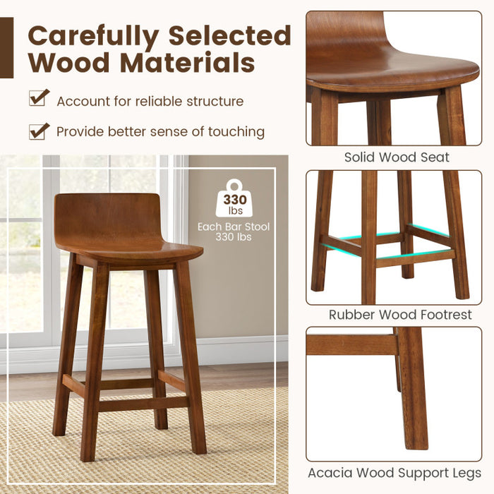 Wood Bar Stools Set of 2 with Solid Back and Seat