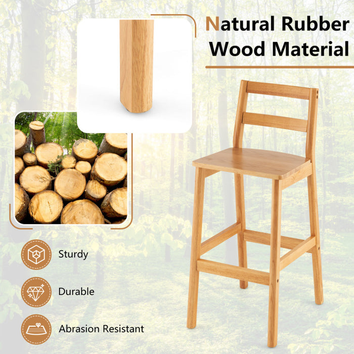 Set of 2 28 Inch Rubber Wood Armless Bar Stools with Backrest and Footrest