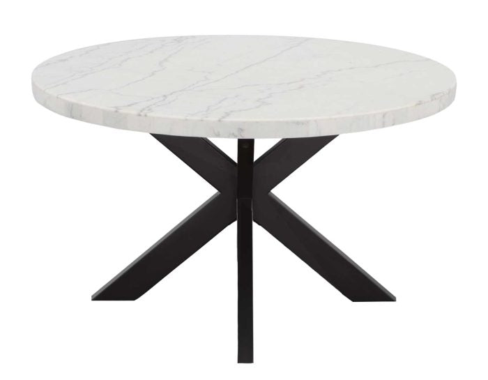Xena 52-inch Round Dining Table, White Marble Top
