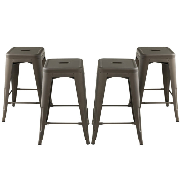 24 Inch Set of 4 Tolix Style Counter Height Barstool Stackable Chair