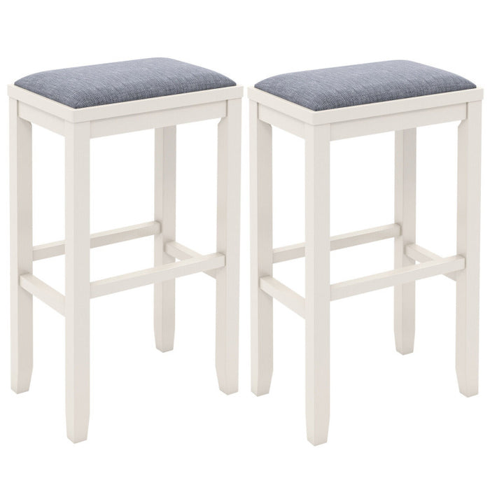 2 Pieces 31 Inch Upholstered Bar Stool Set with Solid Rubber Wood Frame and Footres