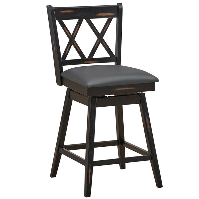 2 Pieces 25 Inch Swivel Counter Height Barstool Set with Rubber Wood Legs