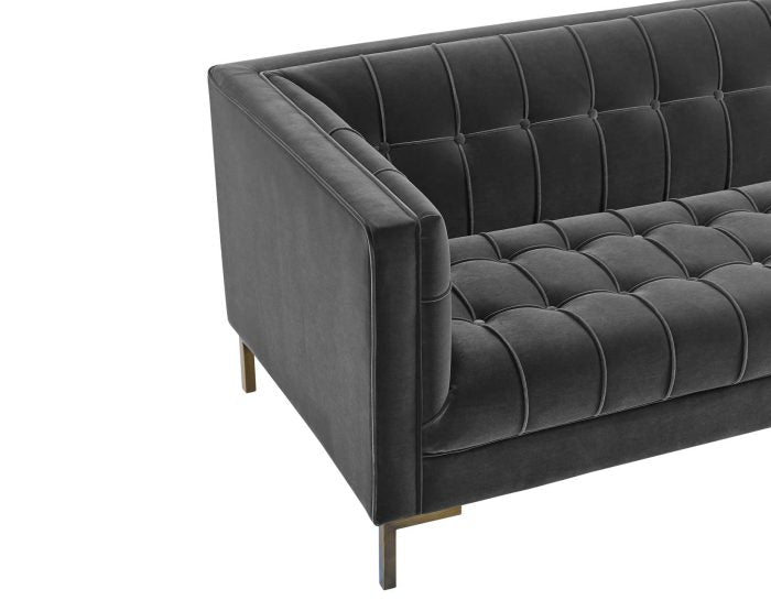 Isaac Channel Stitched Gray Velvet Loveseat