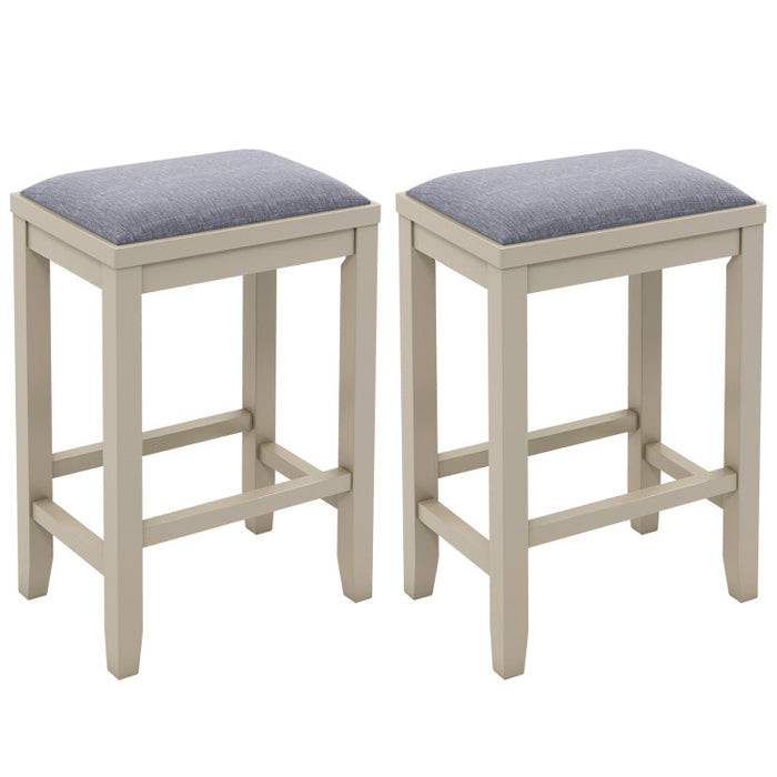 2 Pieces 25 Inch Upholstered Bar Stool Set with Solid Rubber Wood Frame and Footrest