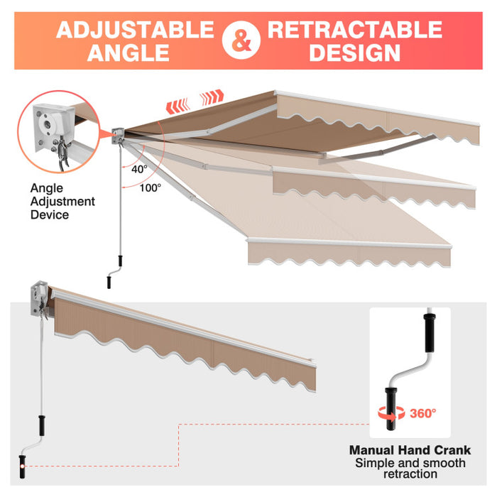 10 x 8.2 Feet Retractable Awning with Easy Opening Manual Crank Handle