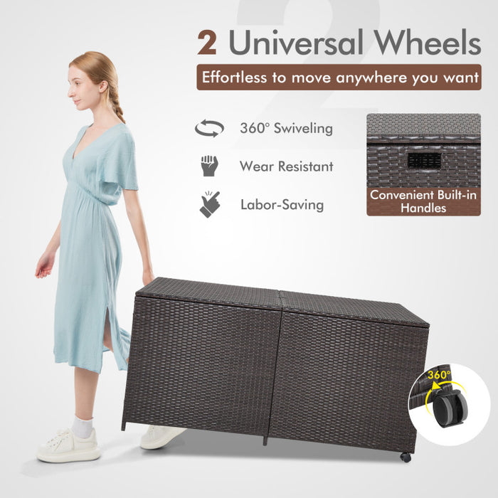 175 Gallon Outdoor Storage Box with Universal Wheels and Zippered Liner