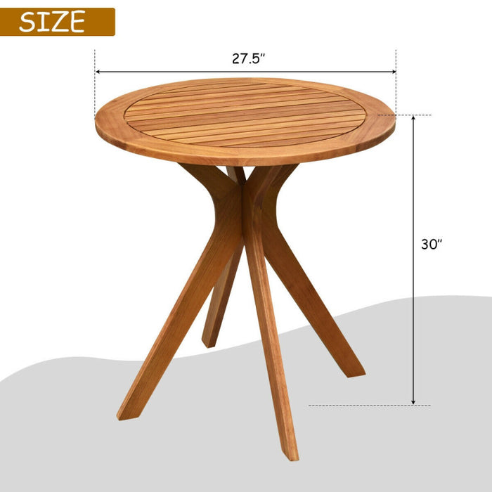 27 Inch Outdoor Round Solid Wood Coffee Side Bistro Table