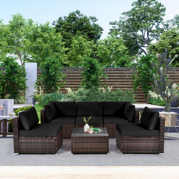 6 Pieces Patio Rattan Furniture Set with Cushions