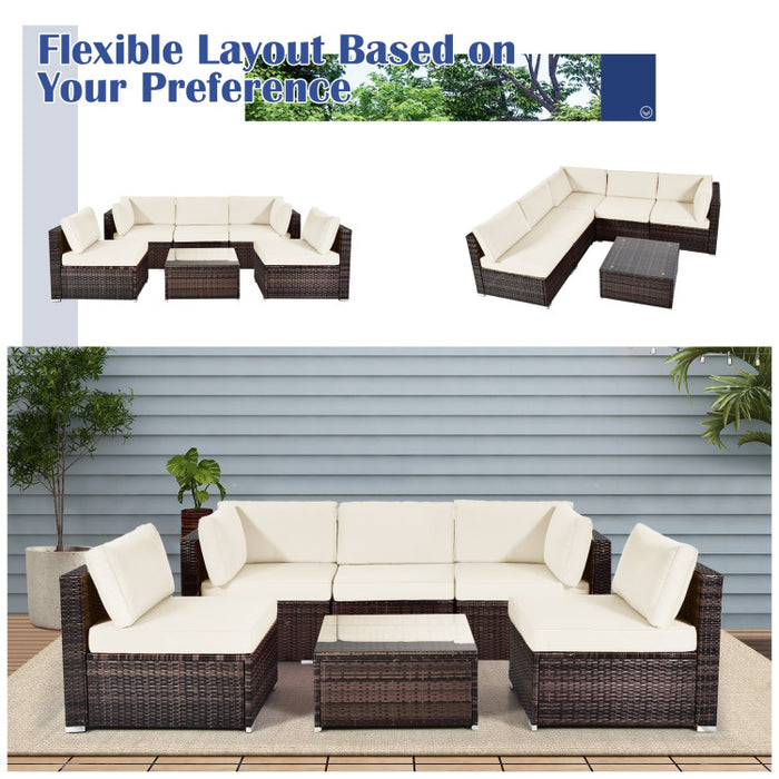 6 Pieces Patio Rattan Furniture Set with Cushions