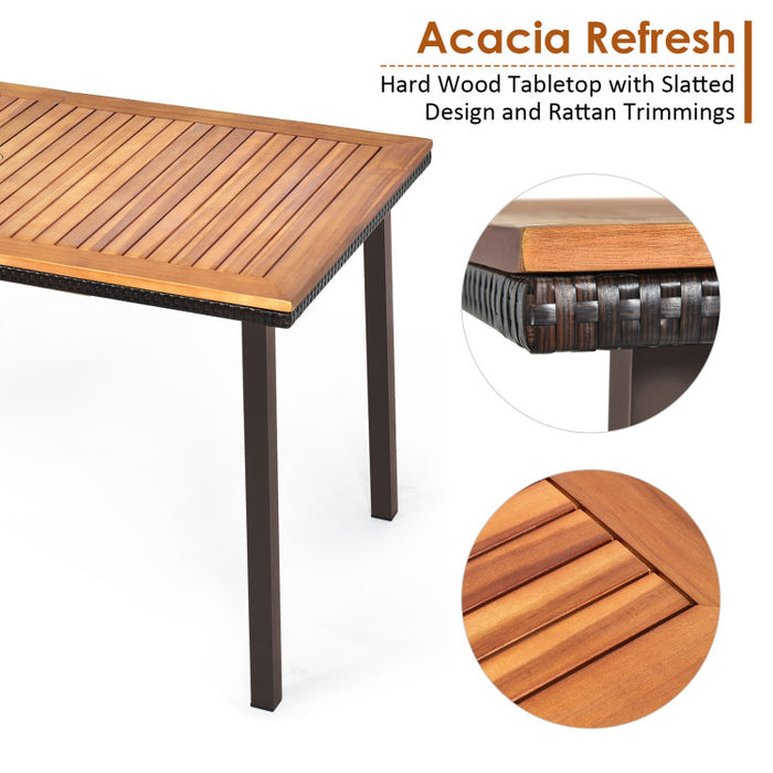 55 Inch Patio Acacia Dining Table with Umbrella Hole