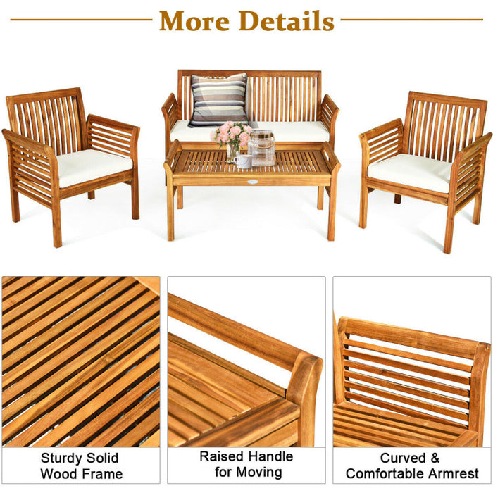 4 Pieces Outdoor Acacia Wood Sofa Furniture Set