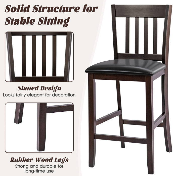 25 Inches Set of 2 Bar Stools with Rubber Wood Legs